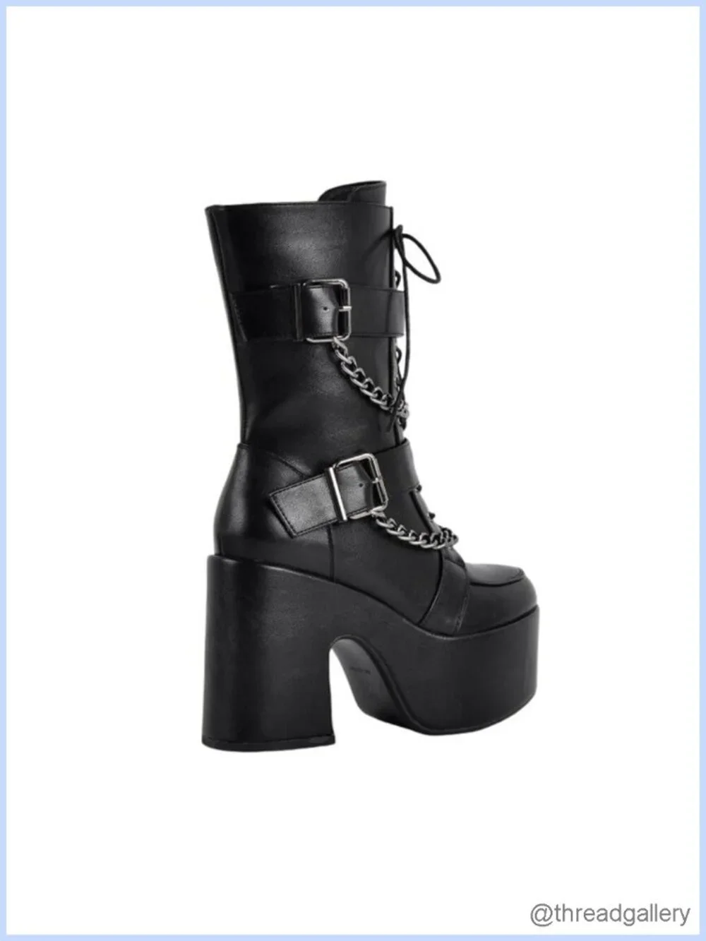Gothic Platform Ankle Boots Chunky Heel Chain Detail Side Zipper Punk Rock